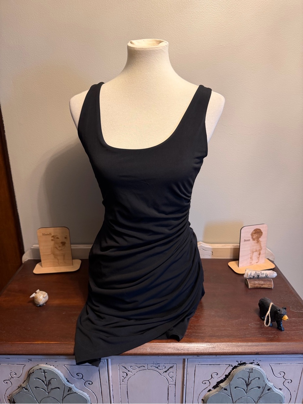 Black Scoop Neck Ruched Tank Dress